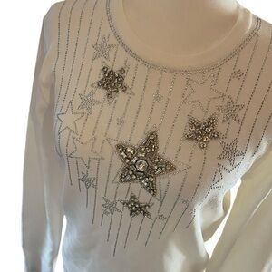 NWOT Twelve by Ontwelfth Star Embellished White Long Sleeve Sweater Size Large